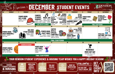 Renison Student Events Calendar December 2025