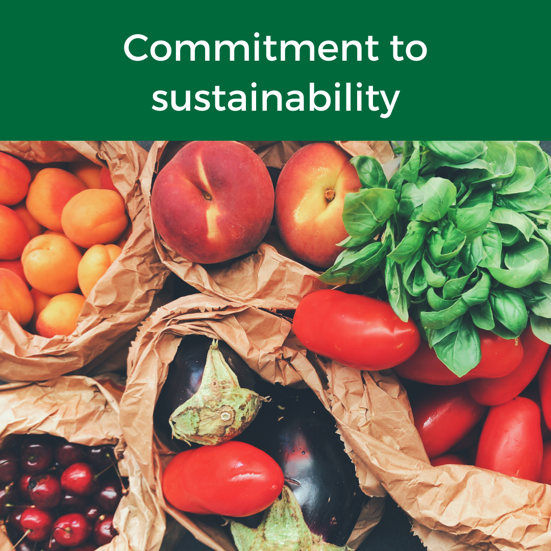 commitment to sustainability button with image of produce
