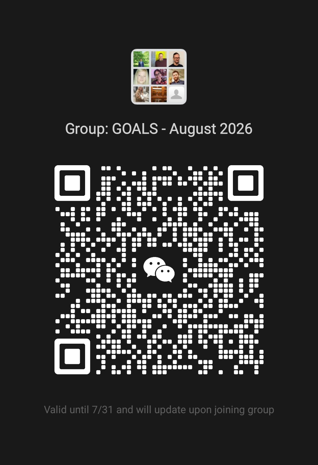August 2026 GOALS WeChat QR expires Jul 31