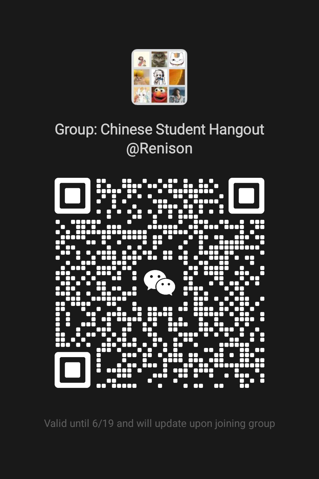 Chinese Student Hangout WeChat QR expires June 19