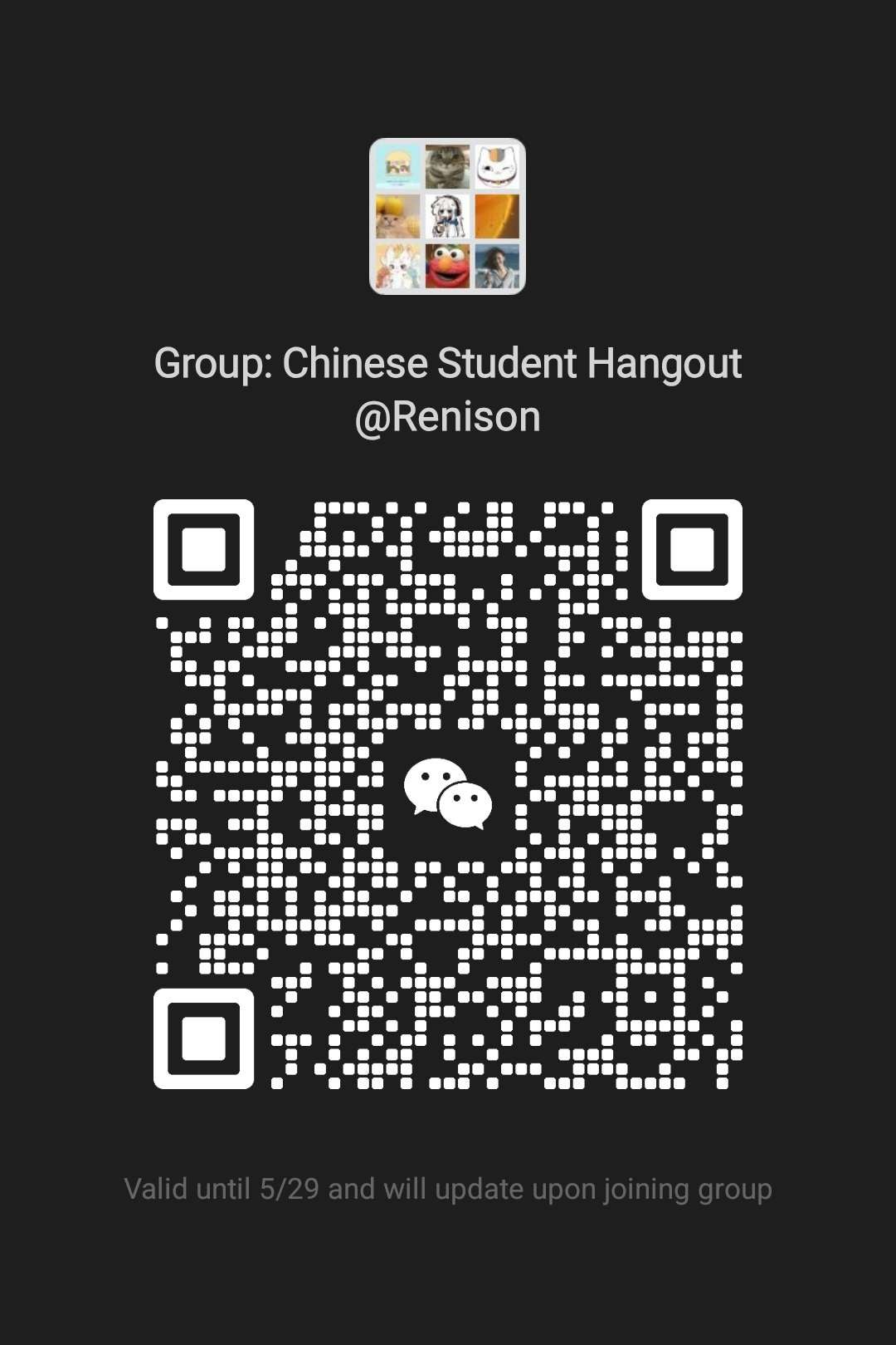 Chinese Student Hangout WeChat QR expires May 29