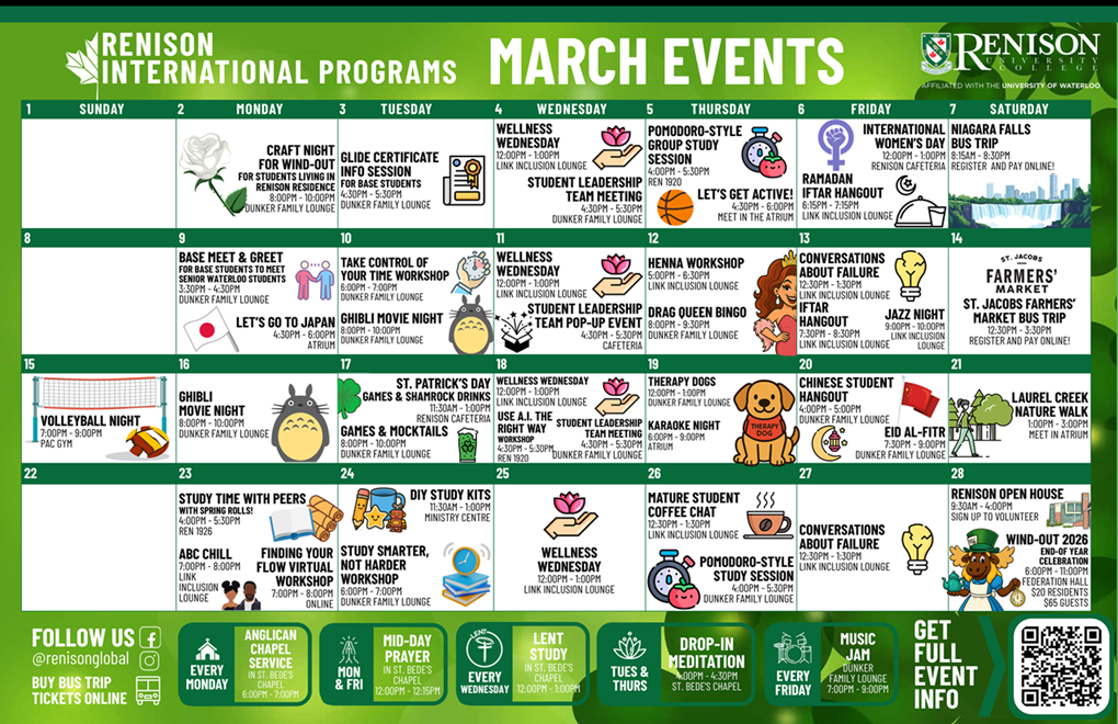 March 2026 Events Calendar for Renison International Programs