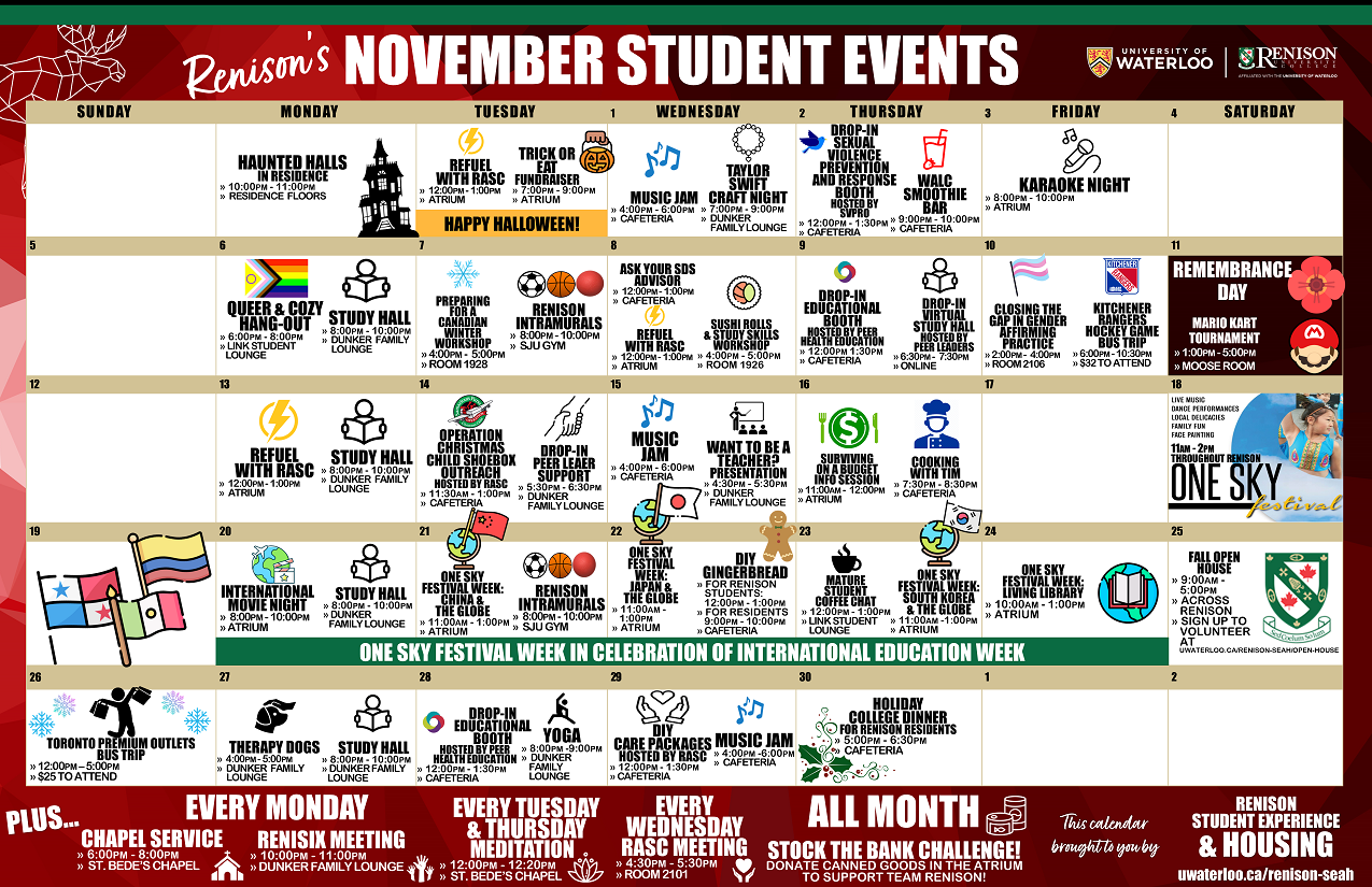 November 2023 Student Experience and Housing Events Calendar