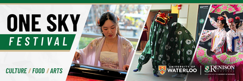 One Sky Festival banner with images of a woman playing a traditional string instrument, green cultural clothing, and performers in colourful traditional dress