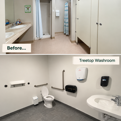 Treetop Washroom Before (top) and after (bottom)