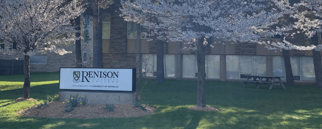 Cherry blossoms bloom at the Renison entrance.