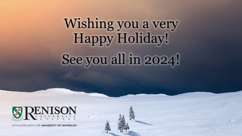 Snowy scene with text - Wishing you a very happy holiday, see you all in 2024!