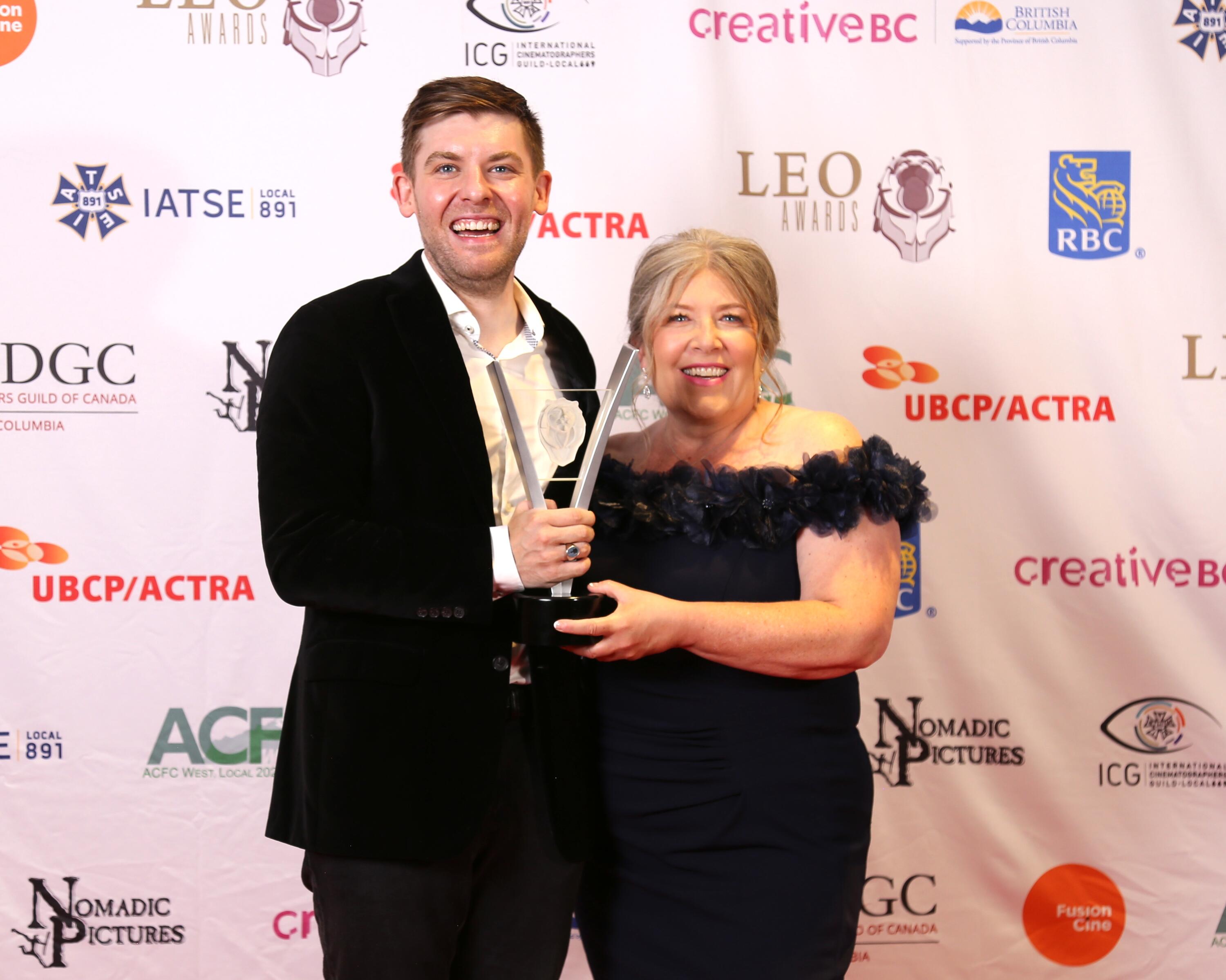 Charmaine Hammond standing with Michael Mankowski at the Leo awards. 