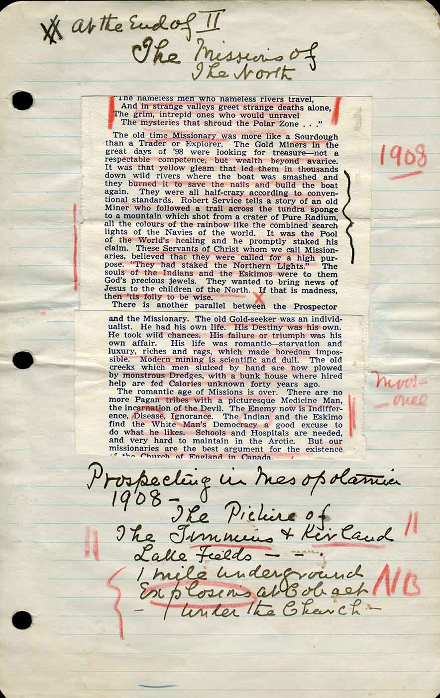 First page of sermon “Missions of the North” (1908)