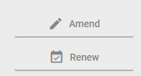 Two action buttons: Amend with pencil icon and renew with icon of checkmark on a calendar page