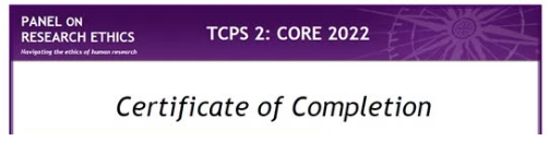 Screen capture of TCPS 2: CORE 2022 certificate of completion