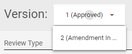 Screen capture of Version screen and two items under a drop down arrow