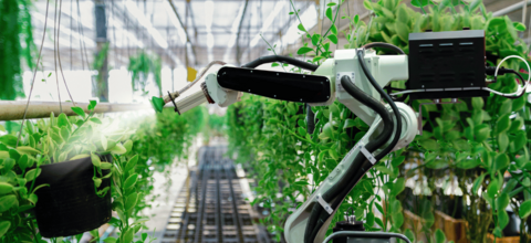 Automatic agricultural technology robot arm watering plants