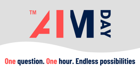 AIMDay logo and text, 'One question. One hour. Endless possibilities'