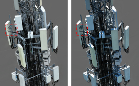 Two side-by-side telecom towers