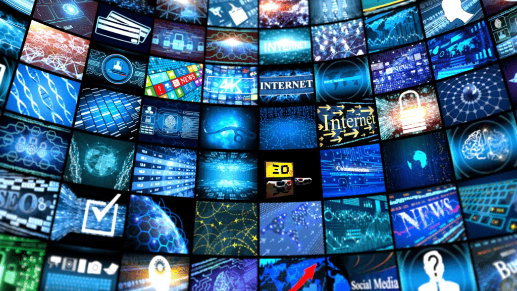 Digital media concept; Wall of TV screens