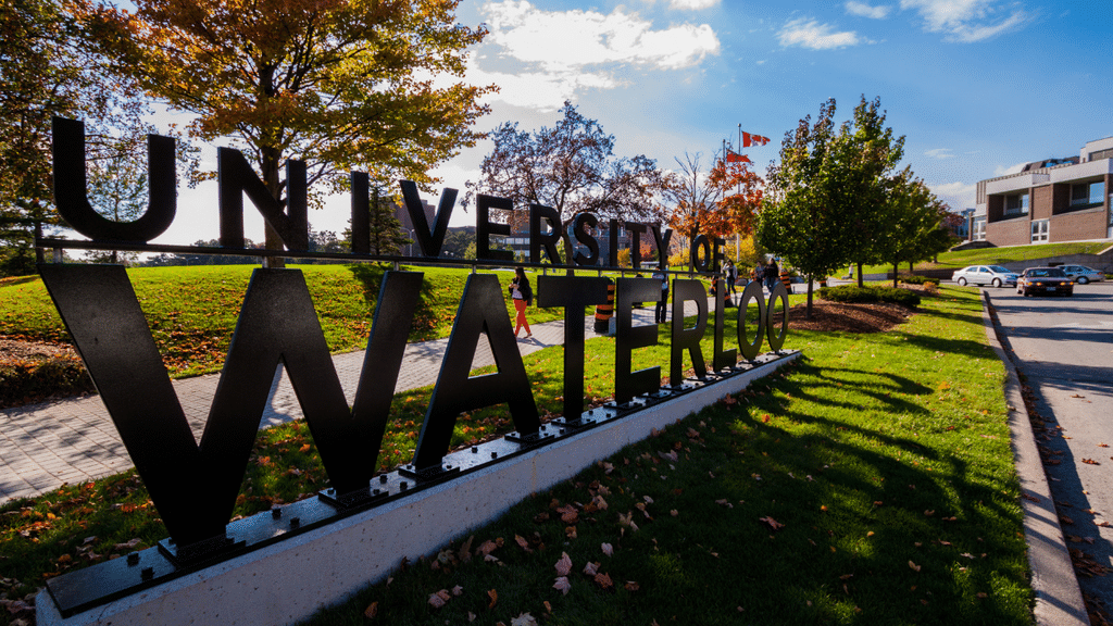 campus main entrance with large University of Waterloo signage