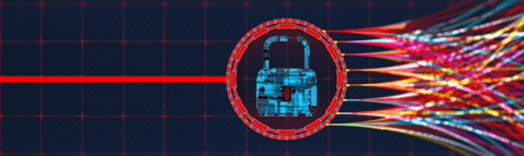 Digital image of a lock with a circle around it and with a line going in and several colourful lines out the other end