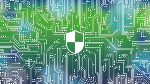 Graphic representation of a circuit board with a shield in the centre