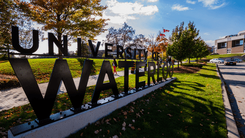campus main entrance with large University of Waterloo signage