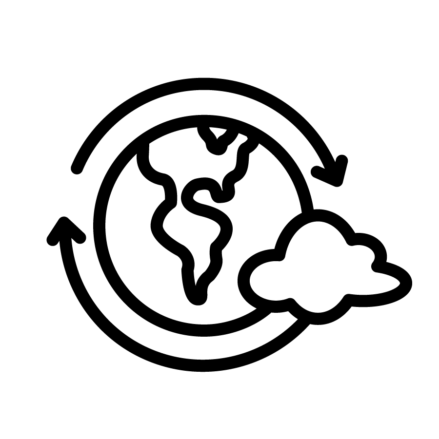 Icon of globe with around going around and a cloud