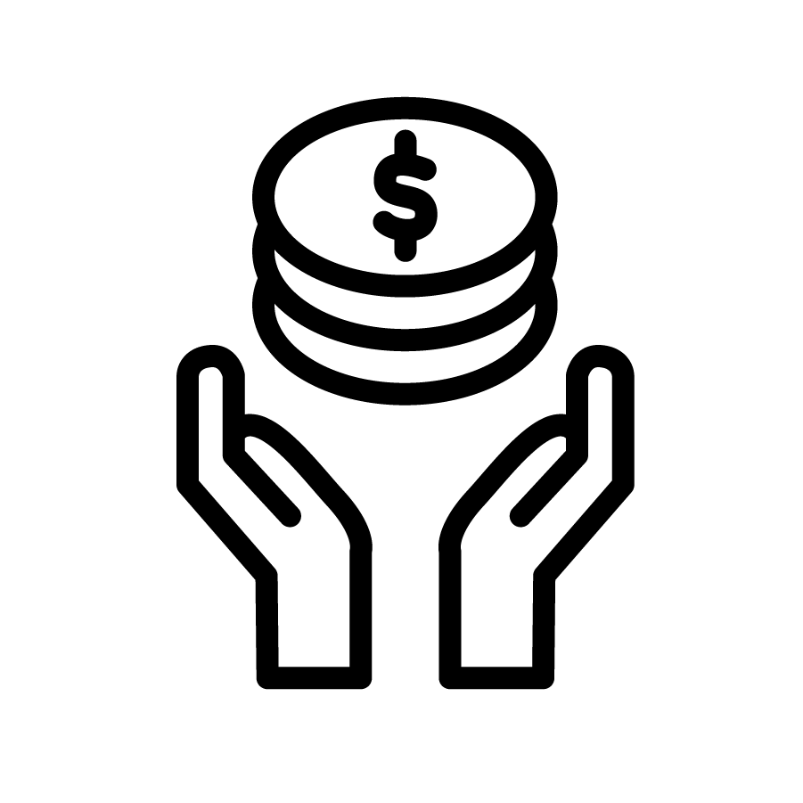 Icon with outstretched hands holding money