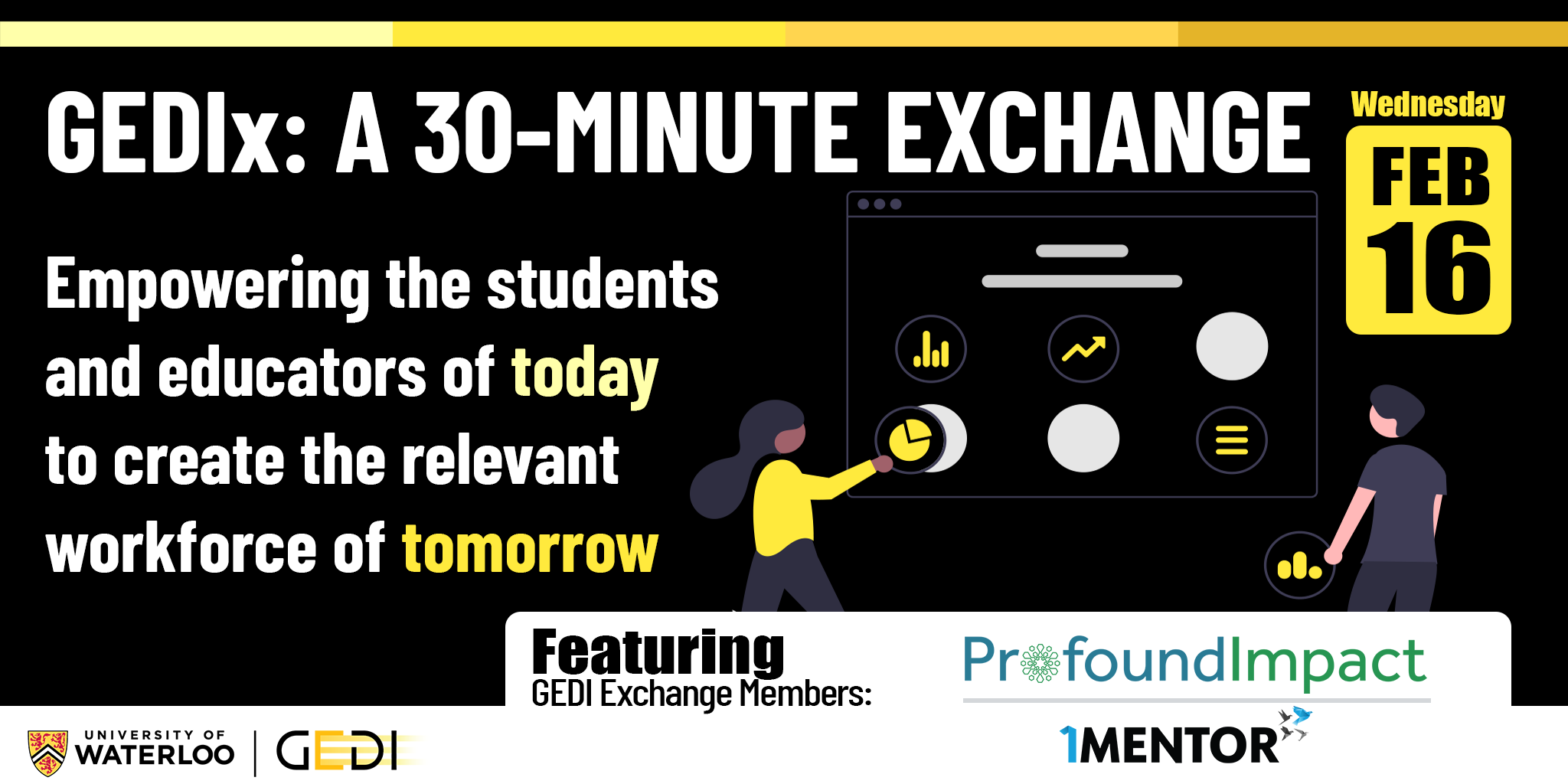 Promotional banner for GEDIx: A 30-minute exchange with Profound Impact and 1Mentor