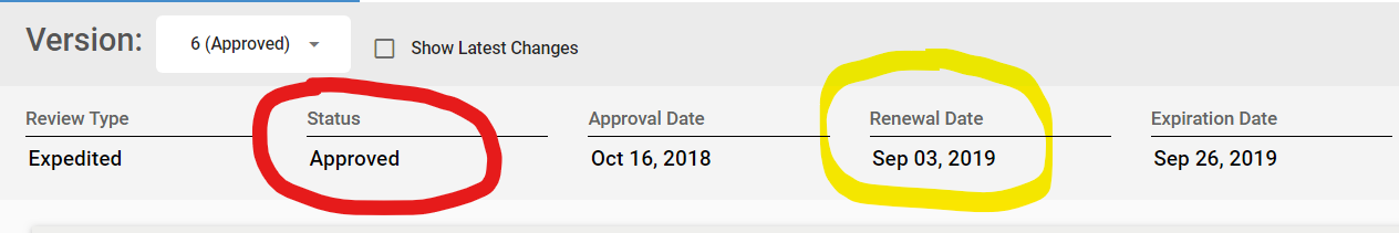 picture of the status and renewal date on an approved application