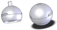 Two images of VeBall - a) 2D mode with truncated sphere and b) 3D mode with full sphere