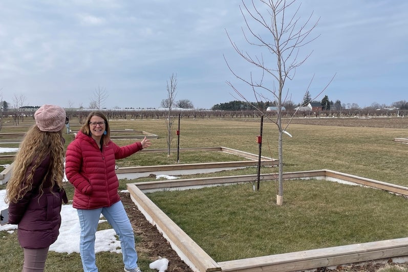 Harriet Bigas and Rhoda DeJonge at the Vineland Research Consortium TreeCulture Park.