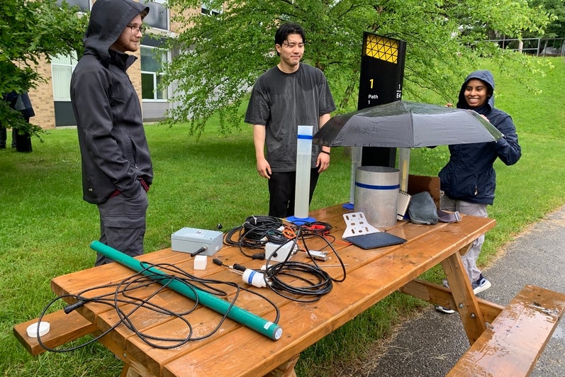 RISE team members setting up the stormwater hydrology instrumentation. 