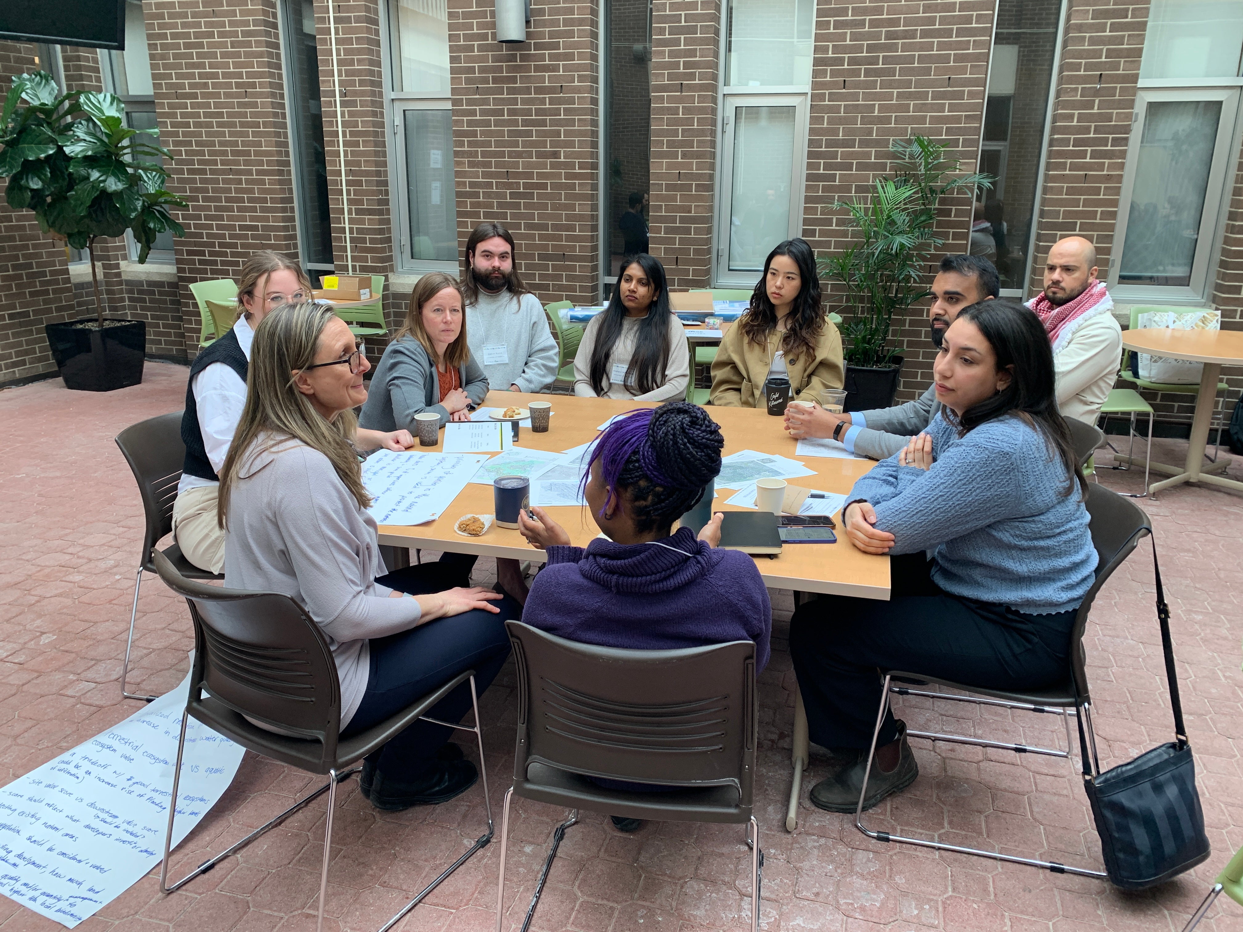 Participants sitting at round tables for the World Cafe activity.