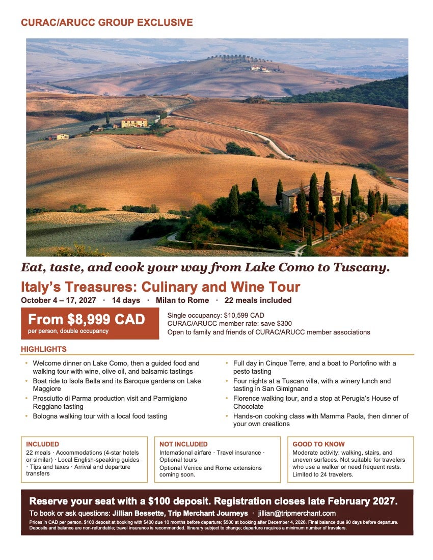 Italy Treasures tour flyer