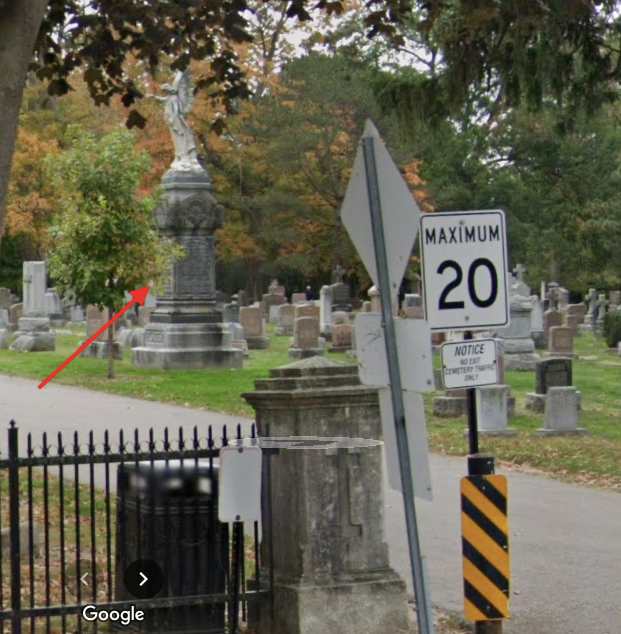 Zuber Angel monument near entrance to Mount Hope Cemetery.