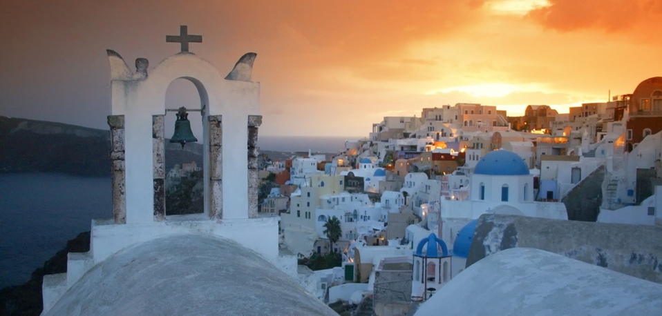 Postcard view of Santorini