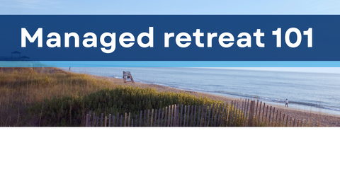 A coastal beach landscape with the text "Managed Retreat 101"