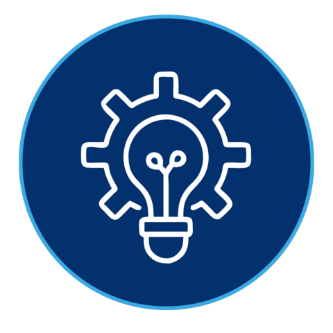 Icon of lightbulb surrounded by gear