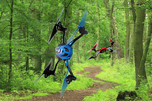 Quadrotors in a forest.