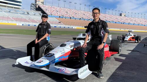 Photo: Ben Zhang (left) and Brian Mao have been working in Las Vegas for six weeks to get their autonomous car ready for Friday's race against teams from around the world.