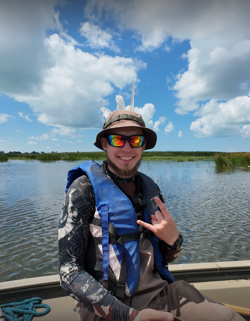Andrii Kramarenko on a boat