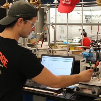 A student using the CV system in the lab