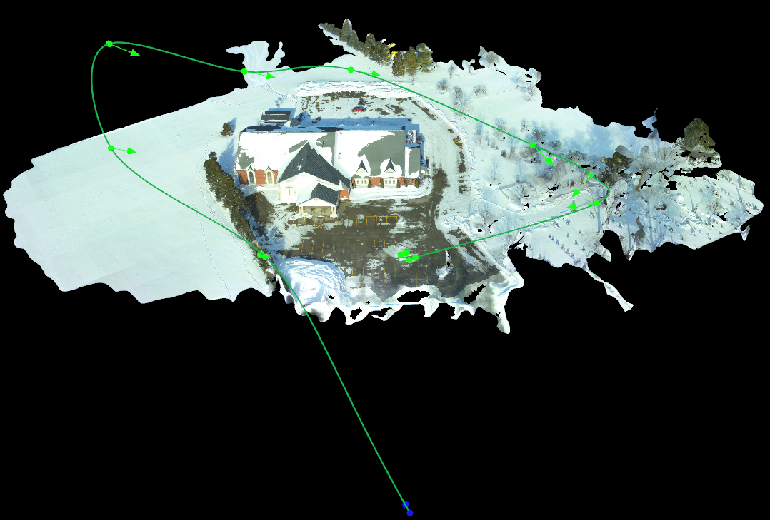 Point cloud top view with flight path