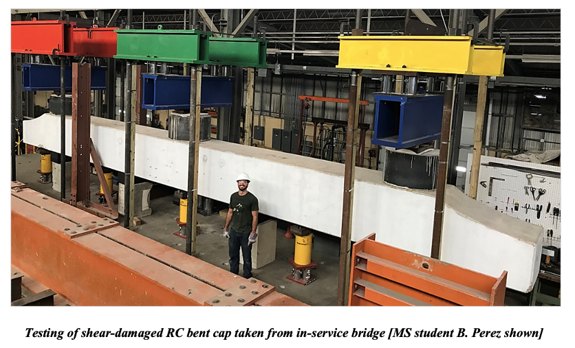 Testing of shear-damaged RC bent cap taken from in-service bridge