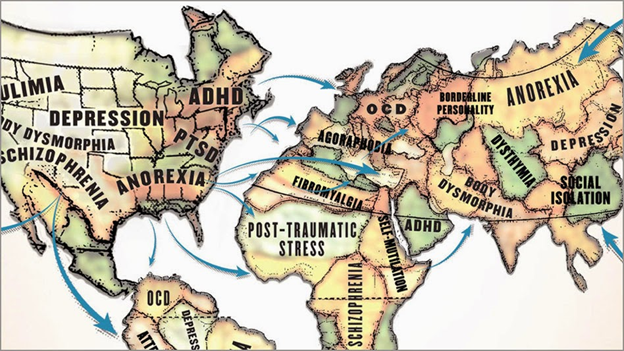 map of prevalence of mental health issues world wide