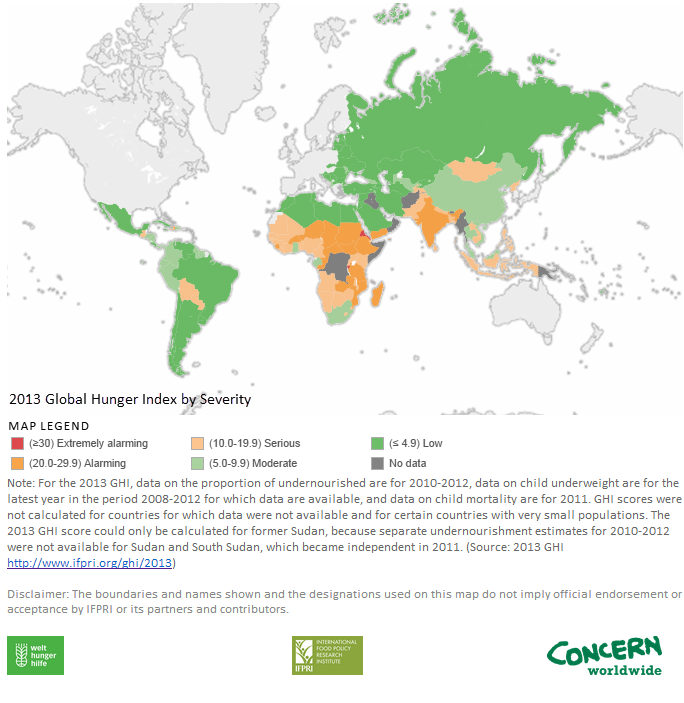 Global Hunger Severity Index 2013 Map