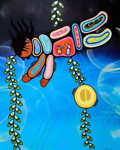 Panel one of the Sky Woman creation story mural