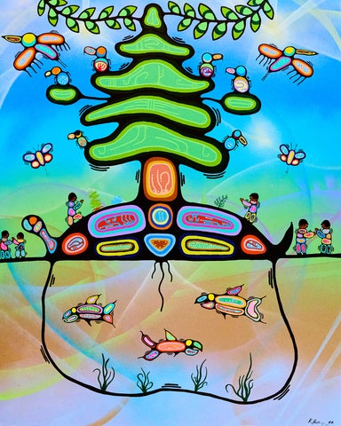Panel three of the Sky Woman creation story mural