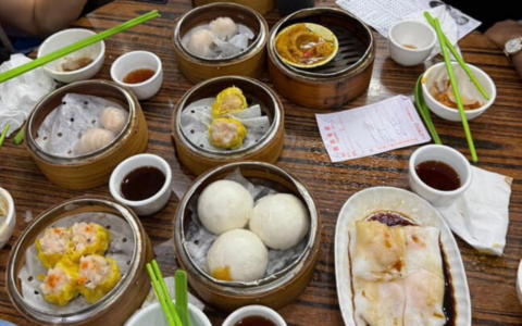 Dim sum food on a table in Hong Kong