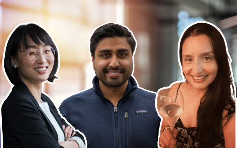 Featured alumni Anshu Grover, Meng Wang, and Adnan Khan in a collage