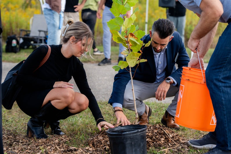 Guests from KPMG help plant a tree at the SFM tree planting event